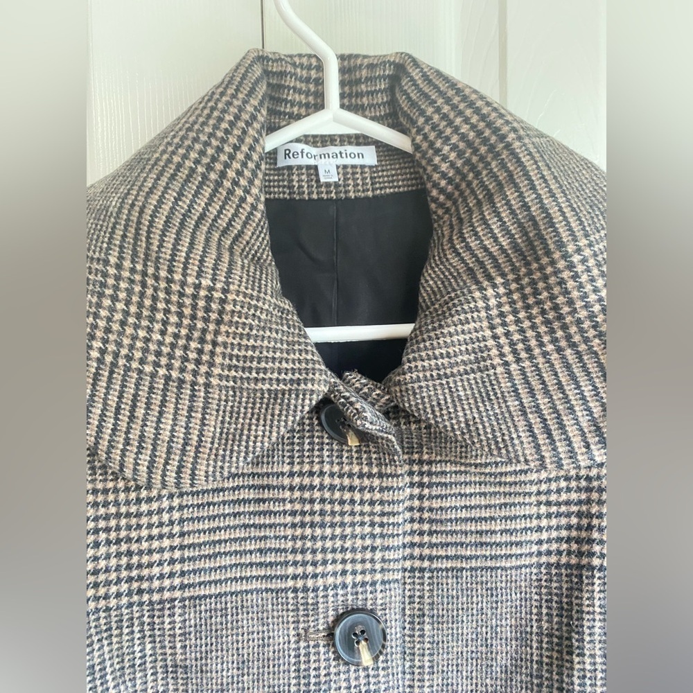 New Reformation Dillon Wool Jacket in Brown Plaid - Picture 6 of 11